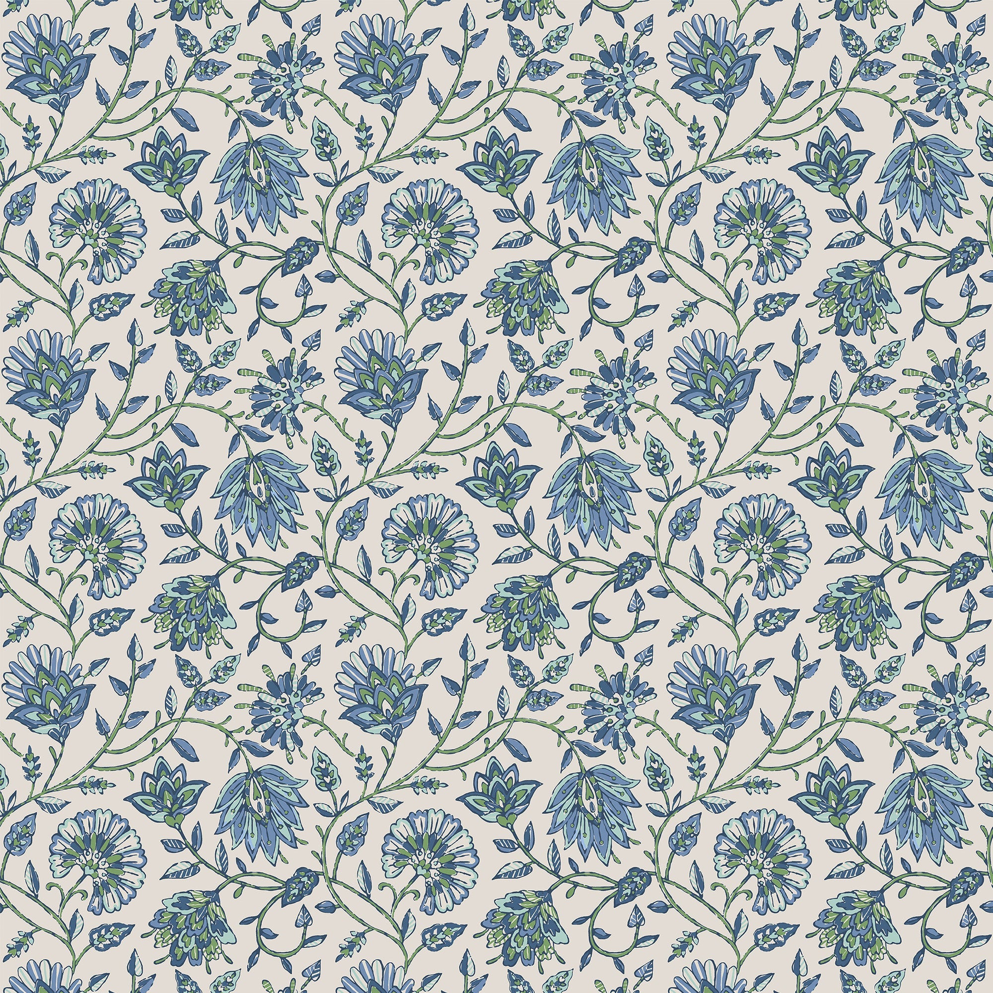 145394 Trailing Indienne Floral Blue & Green Wallpaper by Joules