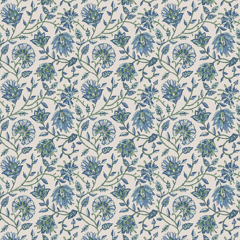 145394 Trailing Indienne Floral Blue & Green Wallpaper by Joules
