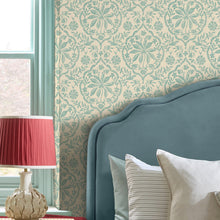 145395 Indienne Palm Cream & Duck Egg Blue Wallpaper by Joules