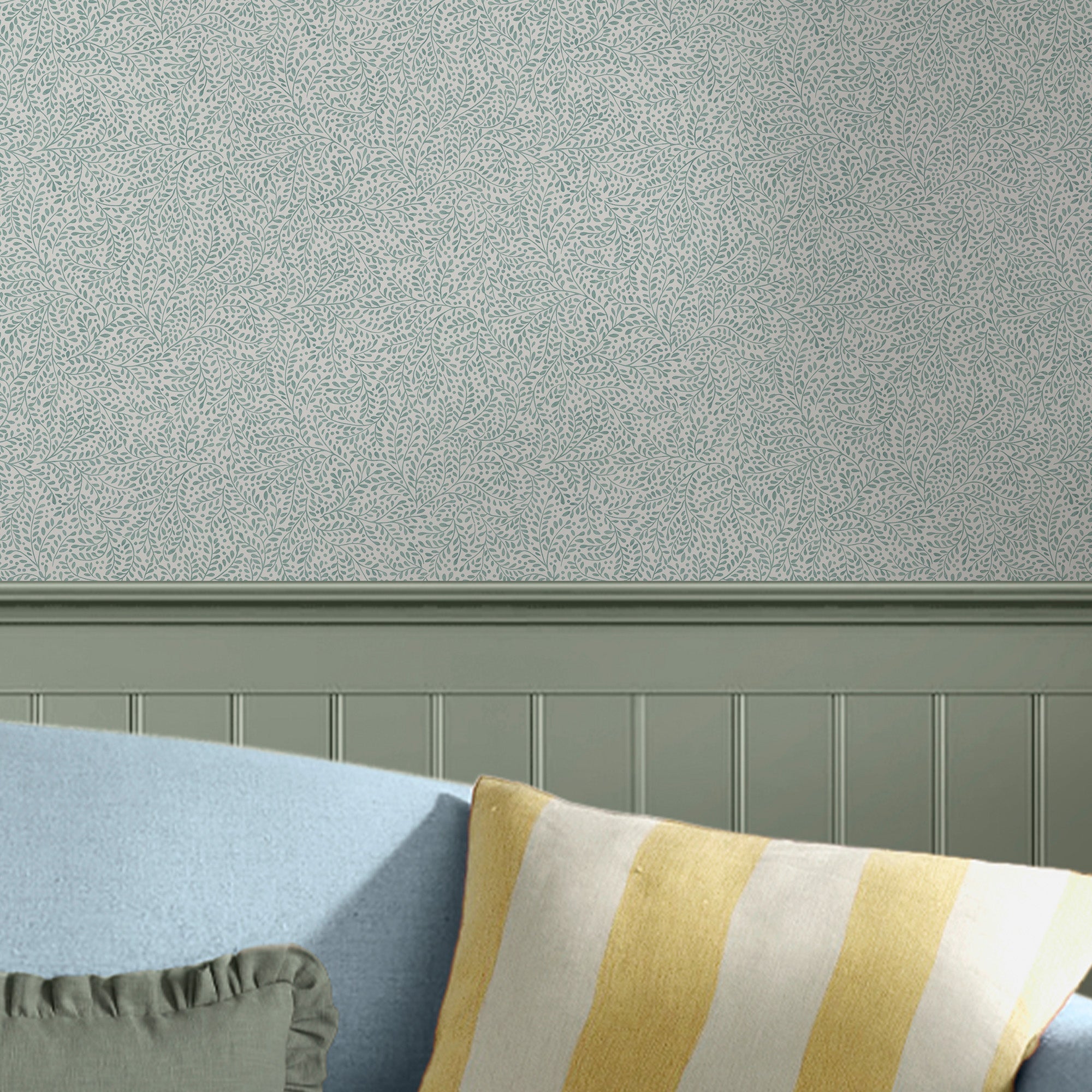 145397 Willow Leaf Duck Egg Blue Wallpaper by Joules