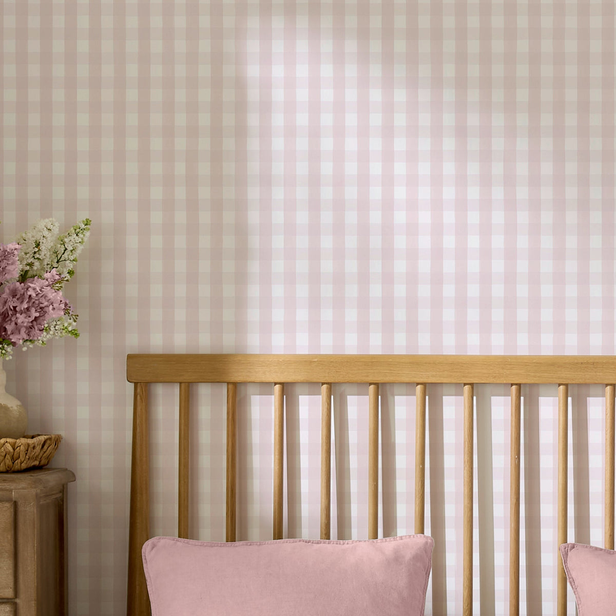 145477 Hattie Gingham Pink Haven Bloom Wallpaper by Superfresco Easy