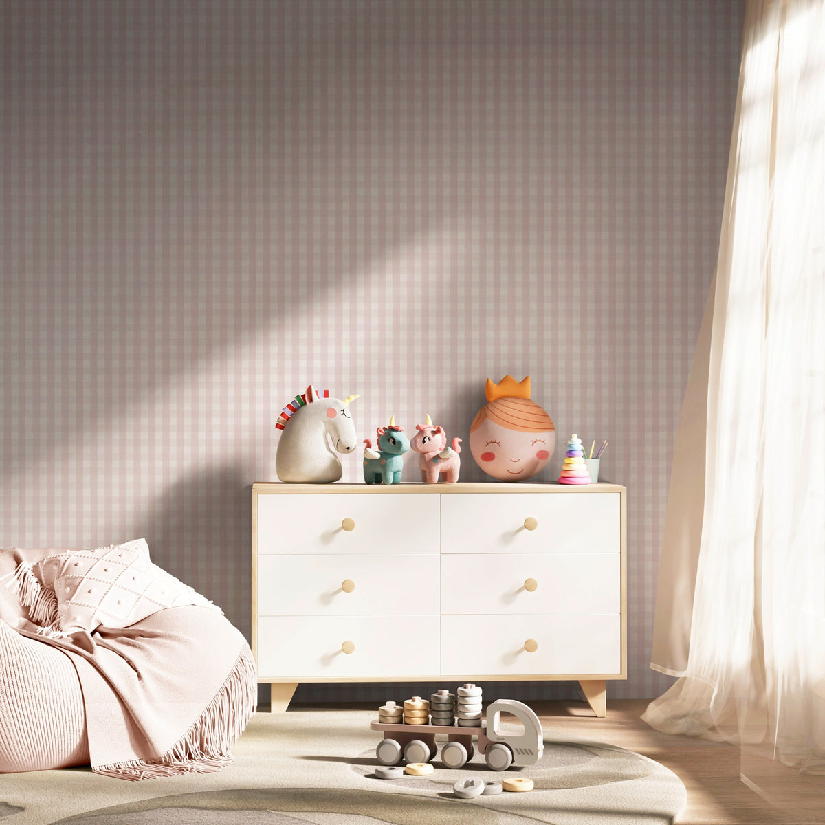 145477 Hattie Gingham Pink Haven Bloom Wallpaper by Superfresco Easy