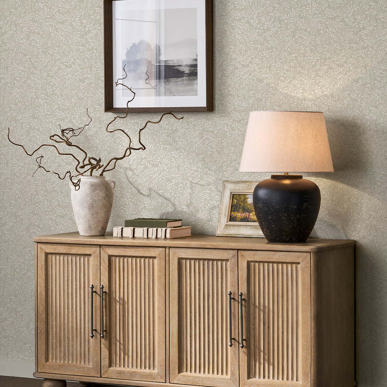 145596 Ditsy Leaf Ivory Wallpaper by Next