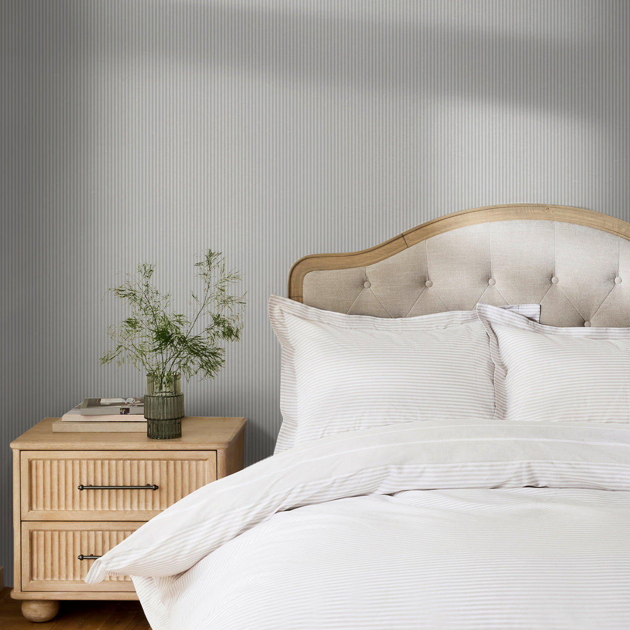 145607 Ticking Stripe Soft Grey Wallpaper by Next
