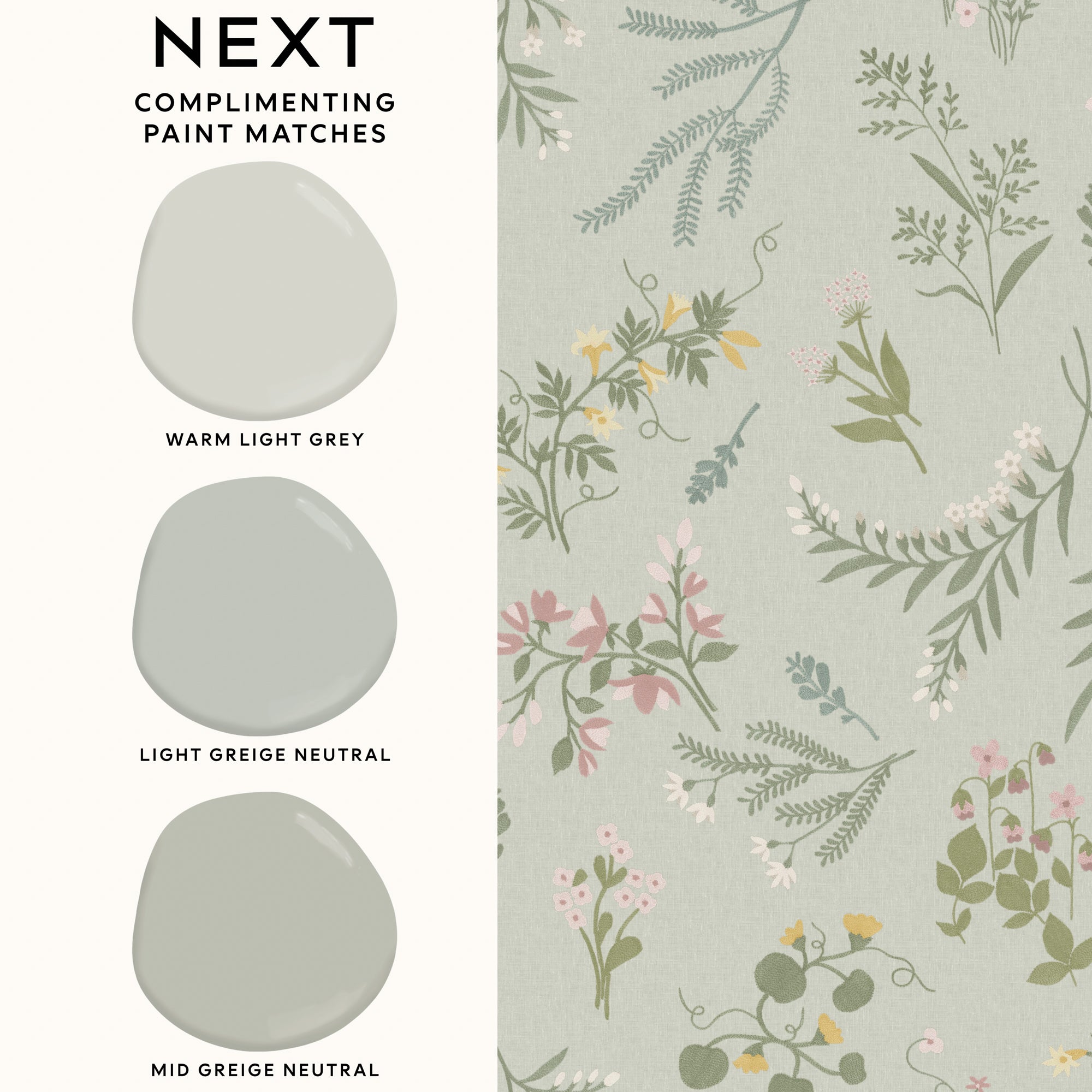 145612 Stitch Floral Sage Wallpaper by Next