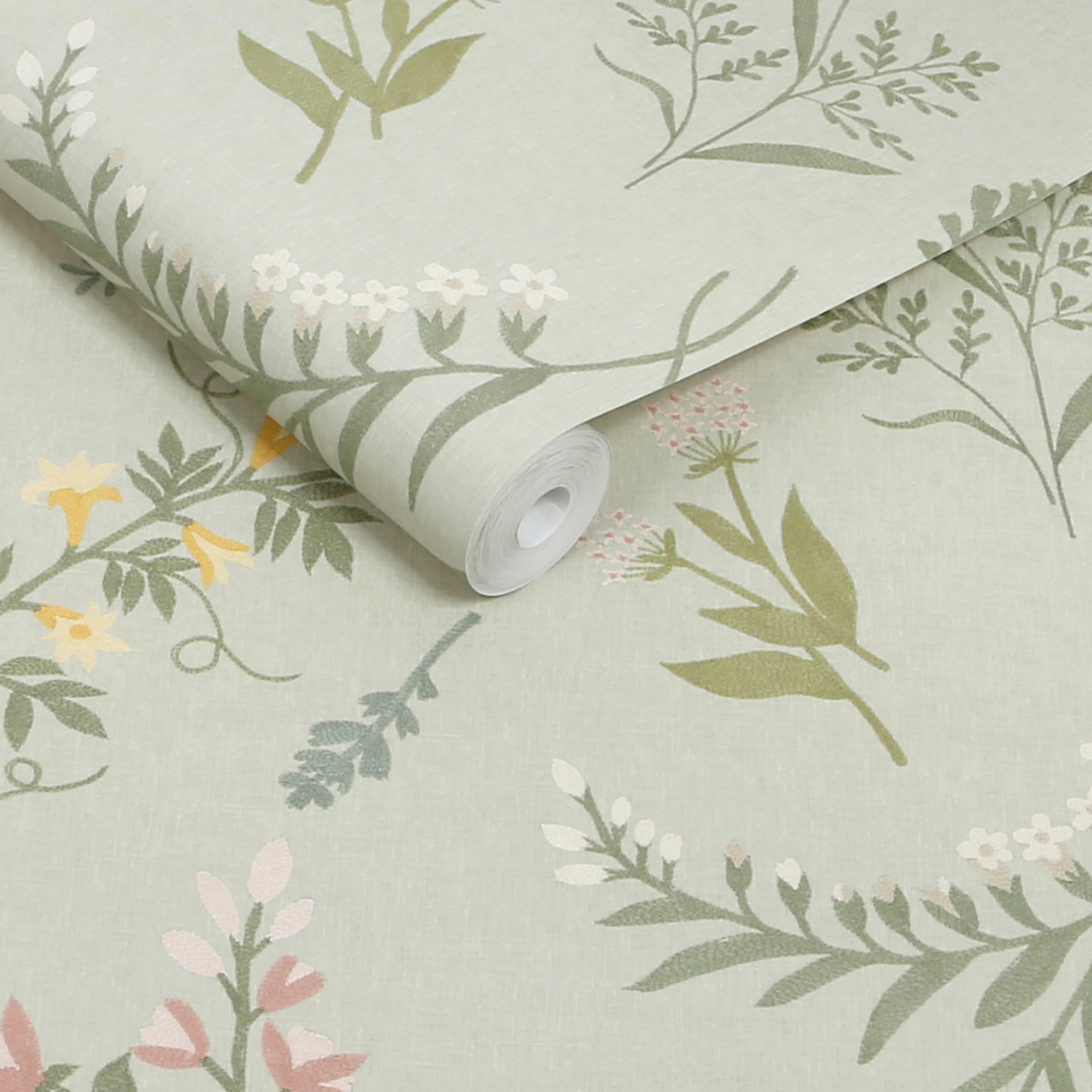 145612 Stitch Floral Sage Wallpaper by Next