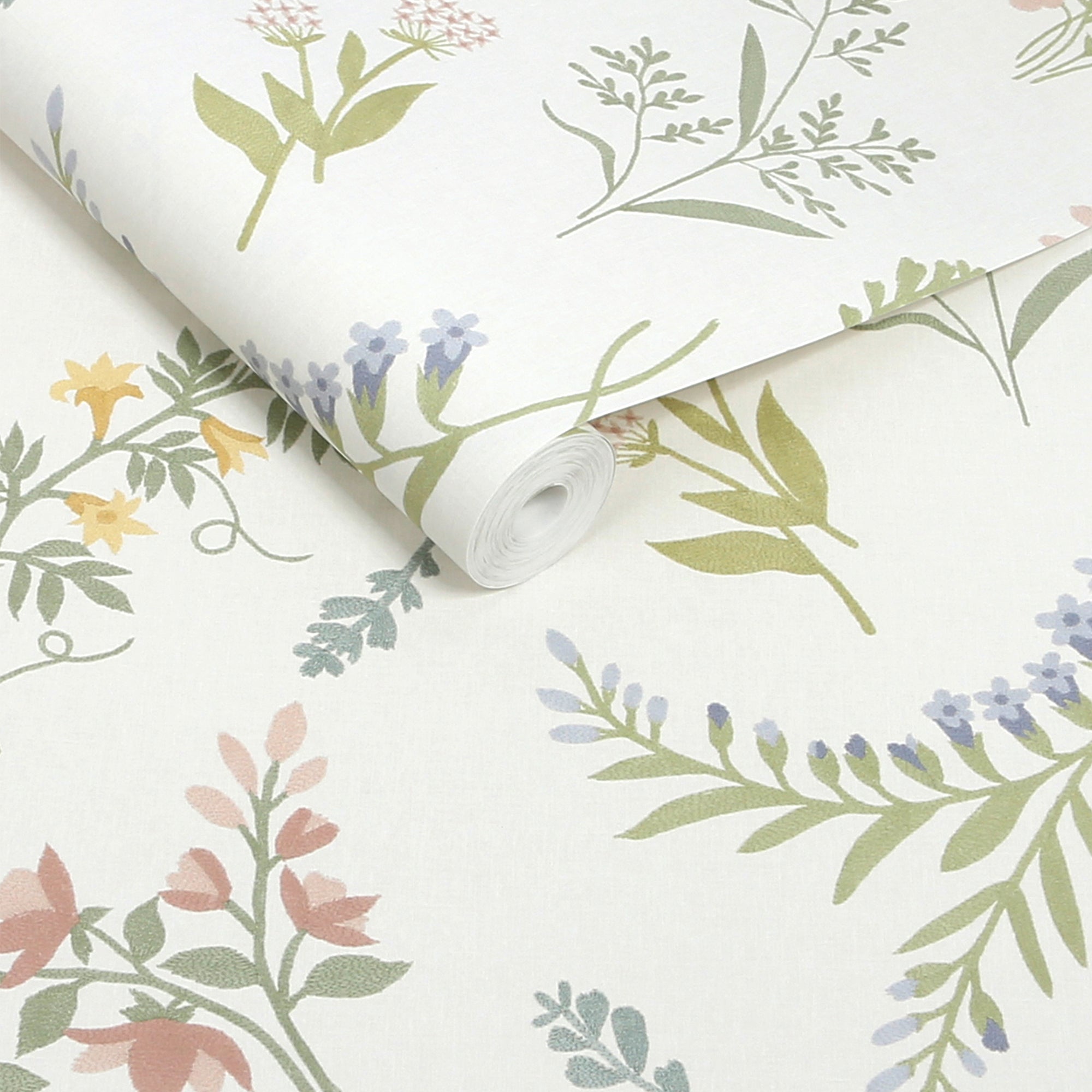 145613 Stitch Floral Ivory Wallpaper by Next