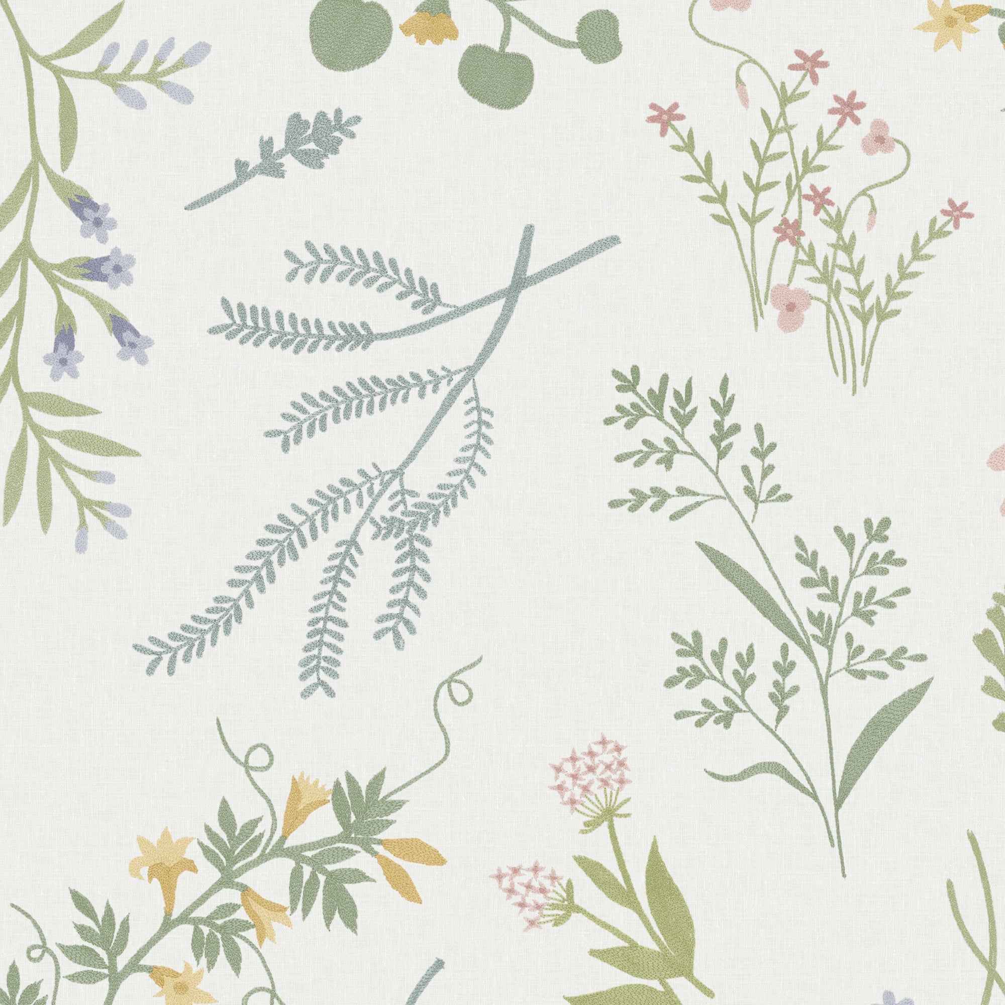 145613 Stitch Floral Ivory Wallpaper by Next