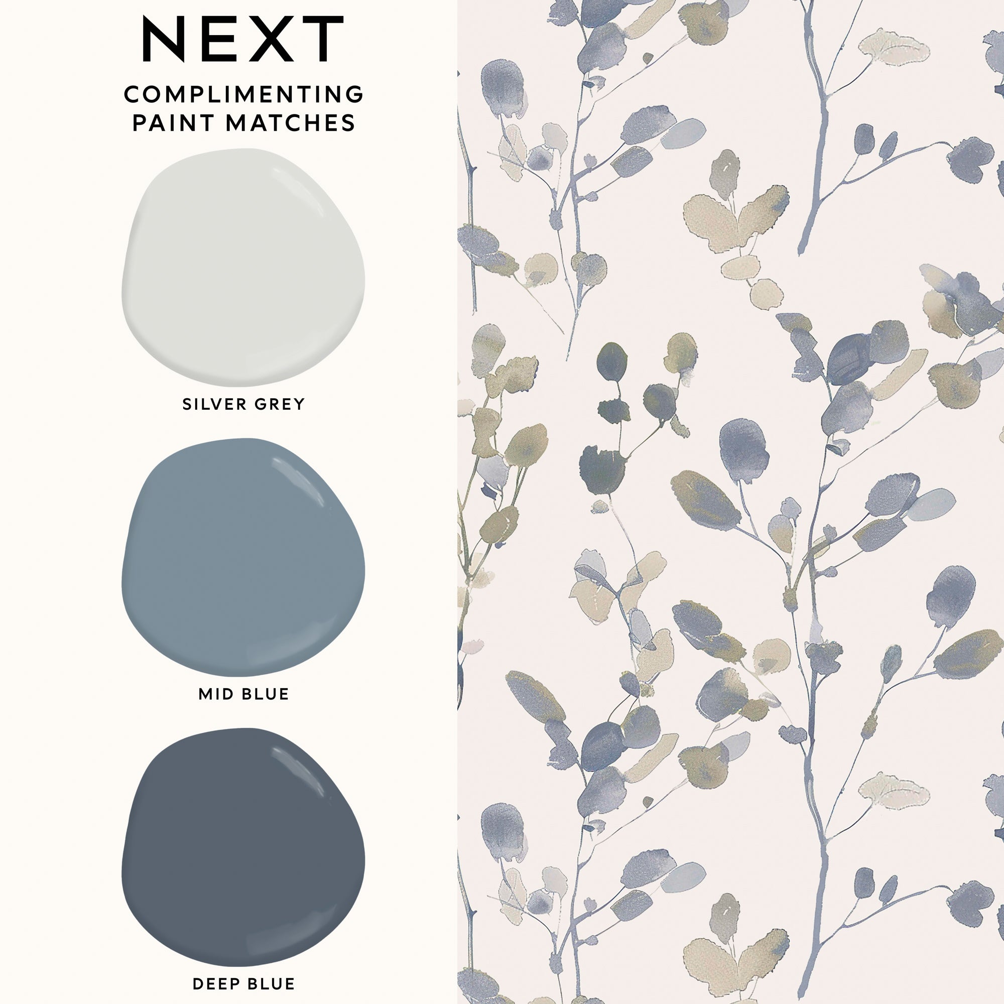 145632 Honesty Leaf Natural/Blue Wallpaper by Next