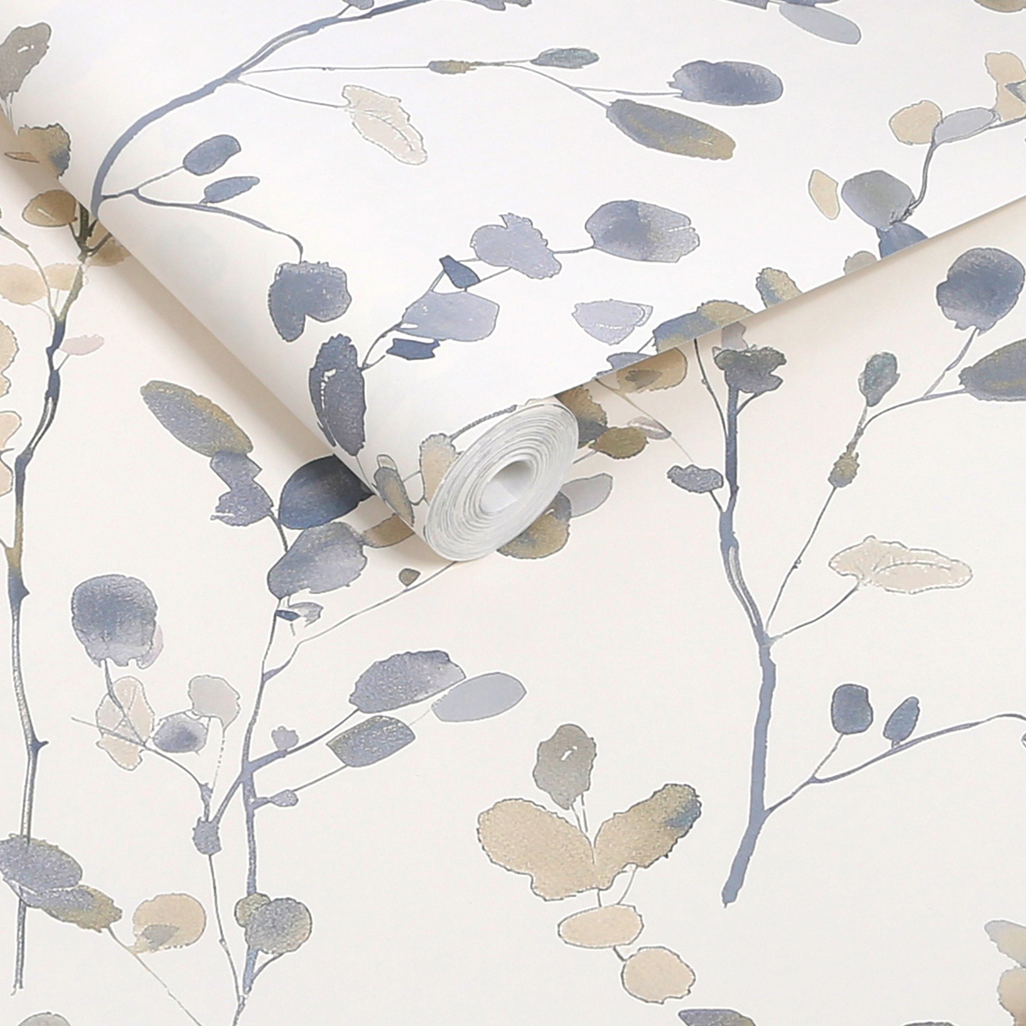 145632 Honesty Leaf Natural/Blue Wallpaper by Next