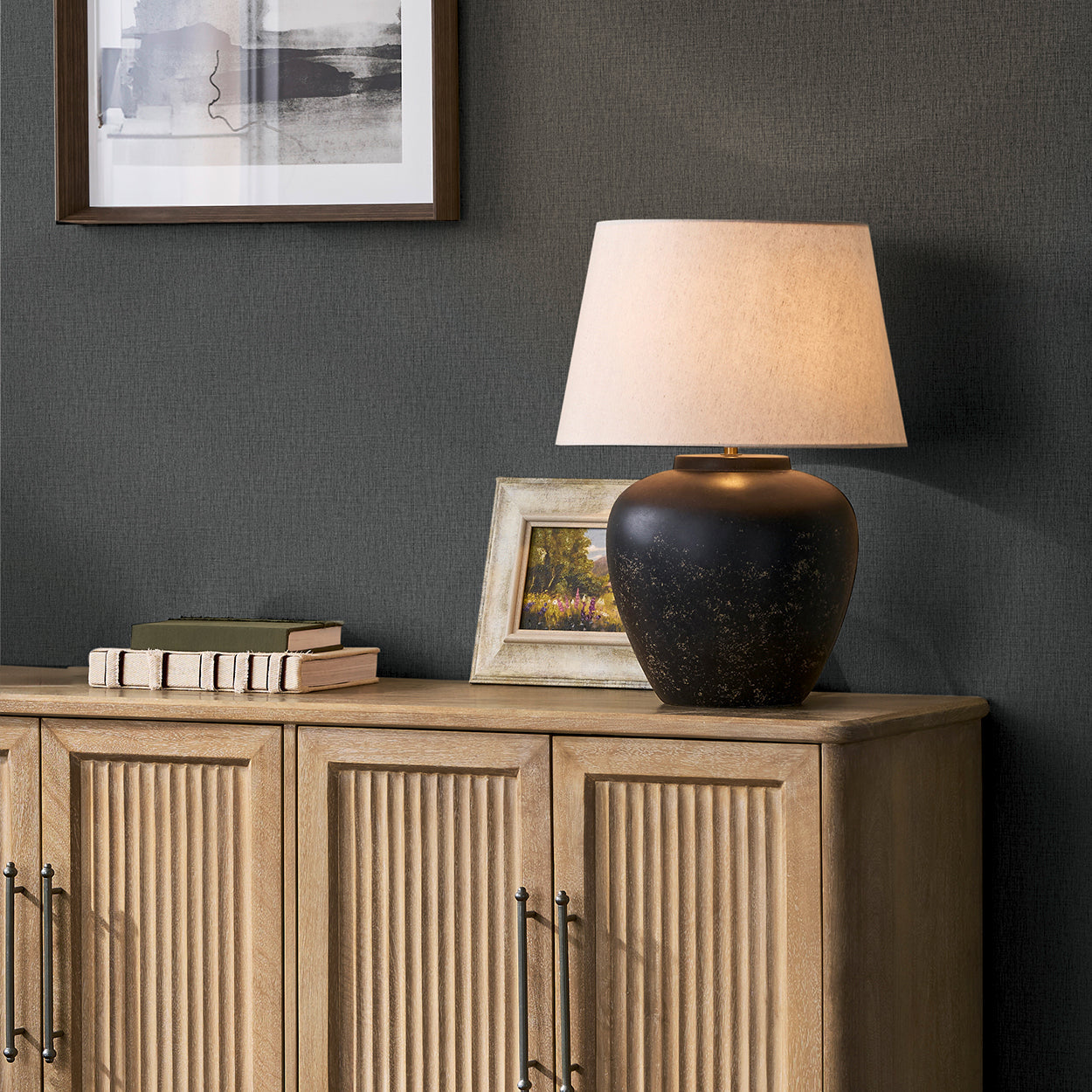 145633 Linen Look Charcoal Wallpaper by Next