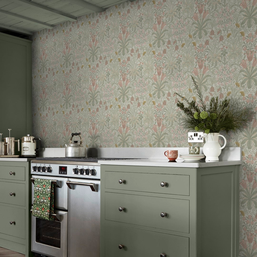 145676 Woodland Weeds Peony & Sage Wallpaper by William Morris at Home