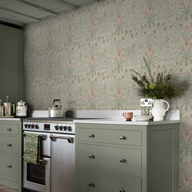 145676 Woodland Weeds Peony & Sage Wallpaper by William Morris at Home