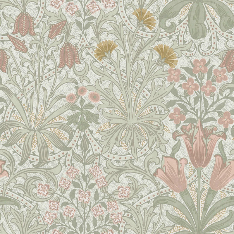 145676 Woodland Weeds Peony & Sage Wallpaper by William Morris at Home