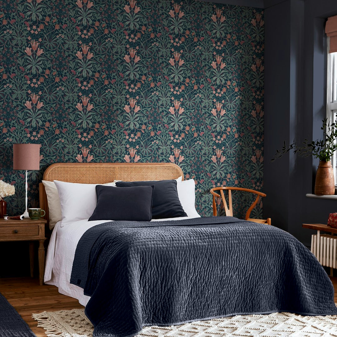 145678 Woodland Weeds Midnight Wallpaper by William Morris at Home