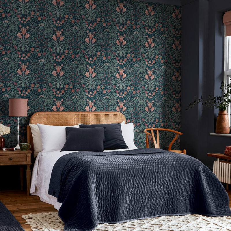 145678 Woodland Weeds Midnight Wallpaper by William Morris at Home