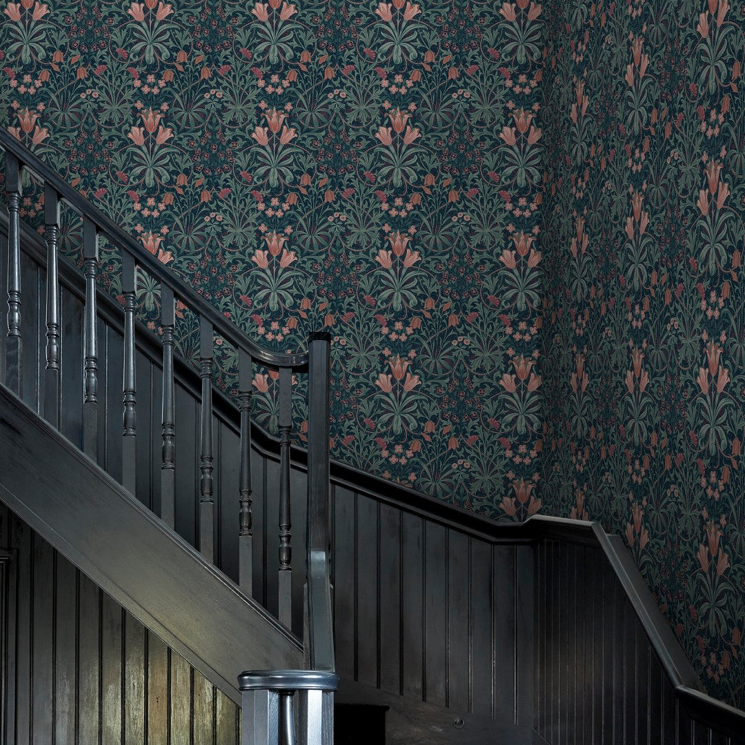 145678 Woodland Weeds Midnight Wallpaper by William Morris at Home