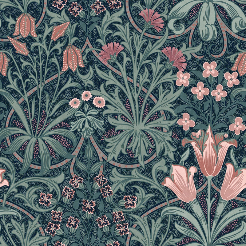 145678 Woodland Weeds Midnight Wallpaper by William Morris at Home