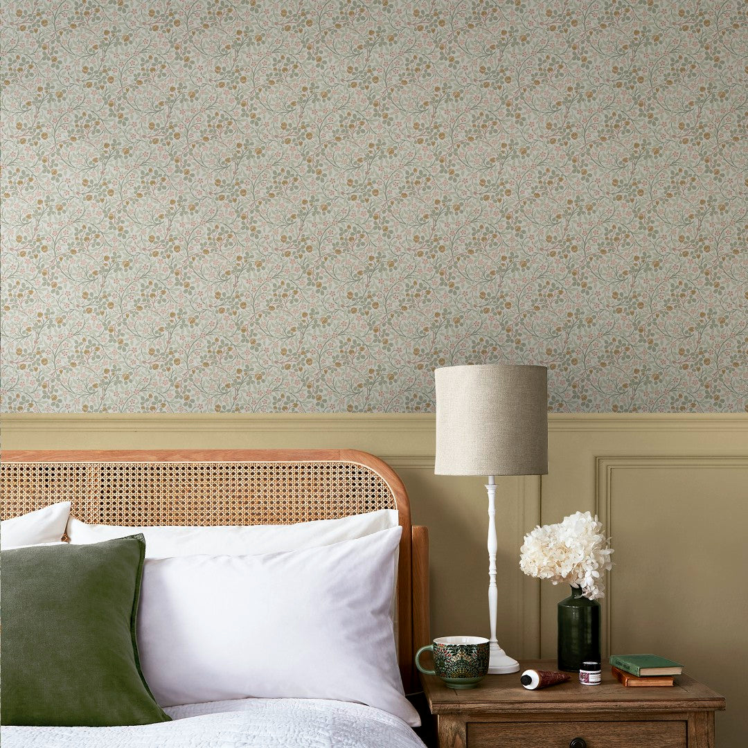 145684 Clover Spring Peony & Sage Wallpaper by William Morris at Home