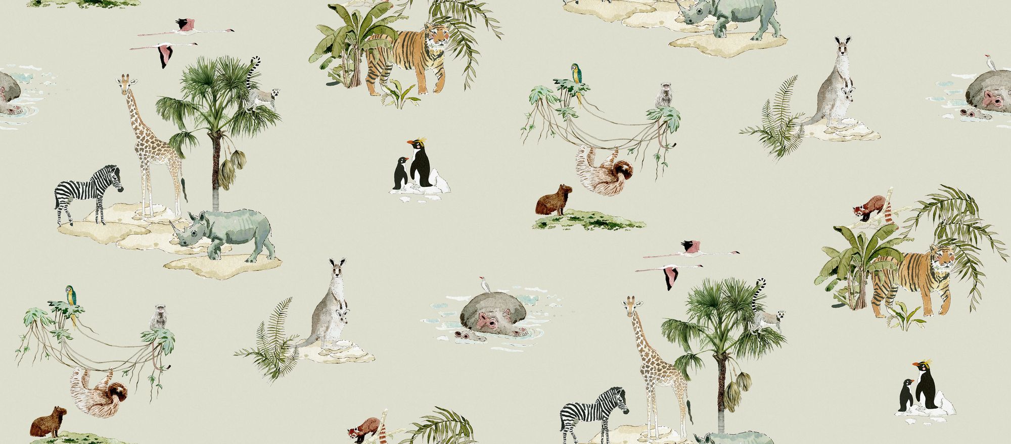 146828 Animals of the World Hambleton Sage Wallpaper by Sophie Allport