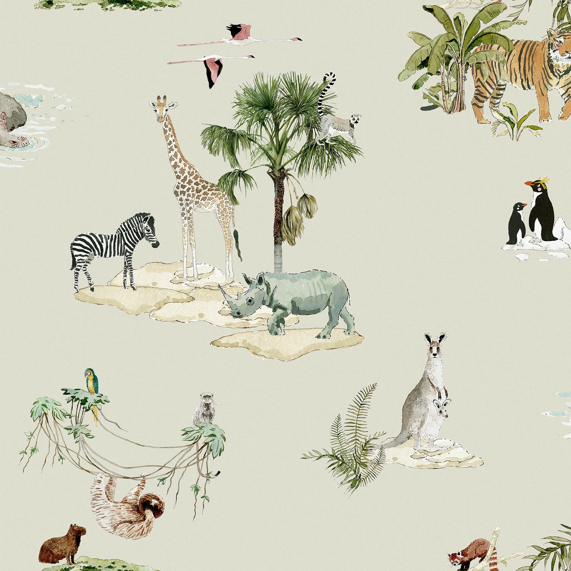 146828 Animals of the World Hambleton Sage Wallpaper by Sophie Allport