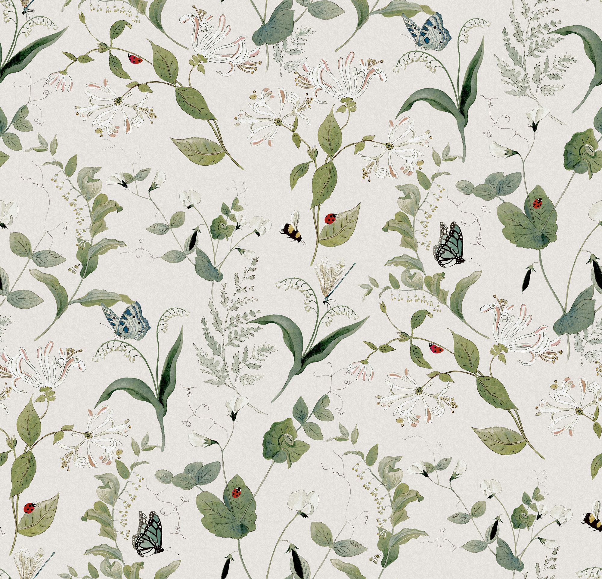 146830 Wild Floral Langham White Langham Whiite Wallpaper by Sophie Allport