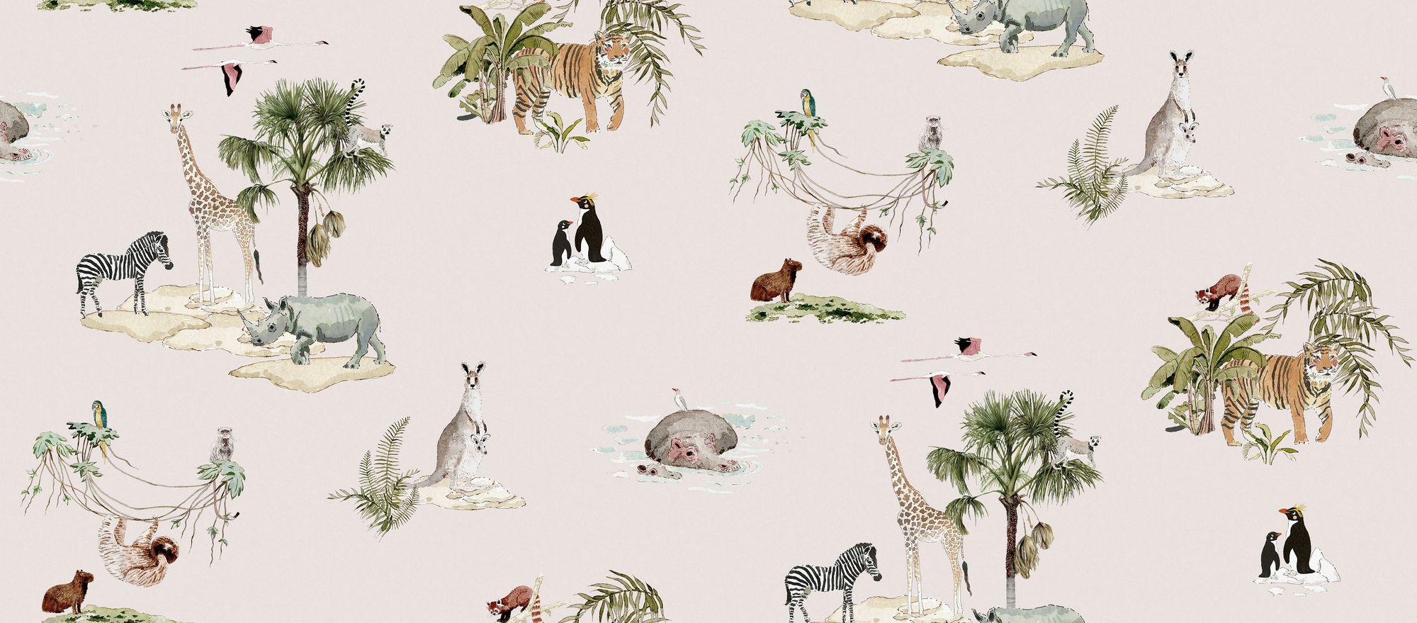 146832 Animals of the World Chalk Blush Wallpaper by Sophie Allport