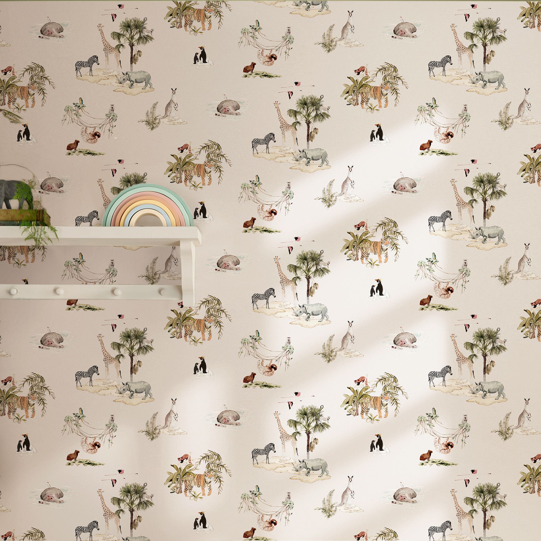146832 Animals of the World Chalk Blush Wallpaper by Sophie Allport