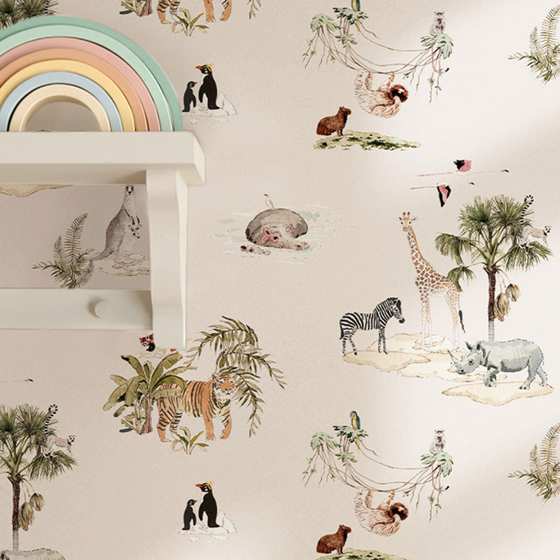 146832 Animals of the World Chalk Blush Wallpaper by Sophie Allport