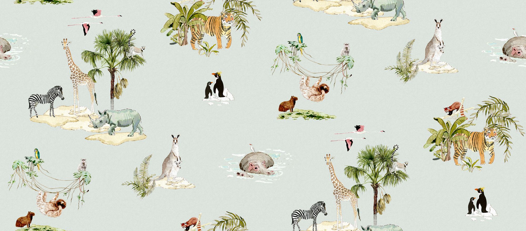 146833 Animals of the World Misty Blue Wallpaper by Sophie Allport