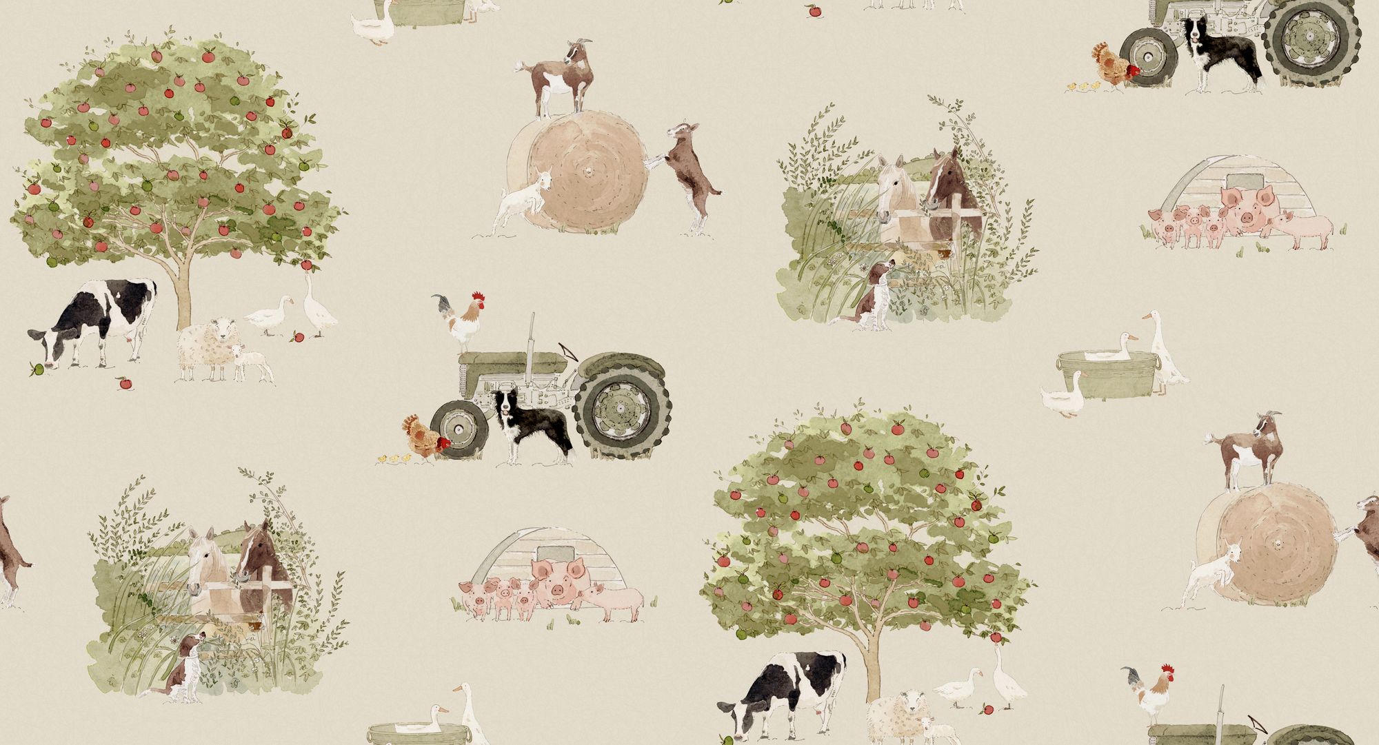 146834 Farm Friends Hambleton Sage Wallpaper by Sophie Allport