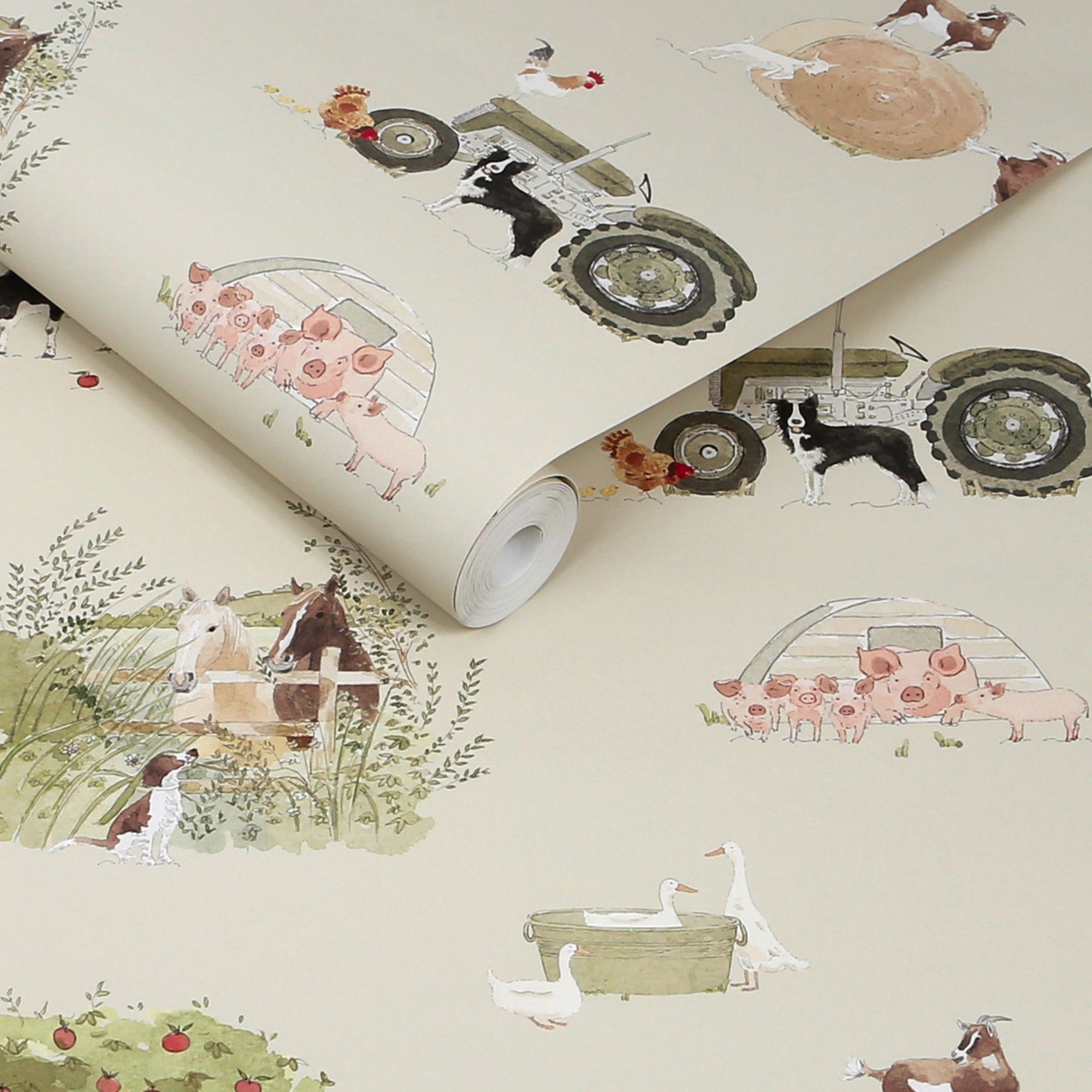 146834 Farm Friends Hambleton Sage Wallpaper by Sophie Allport