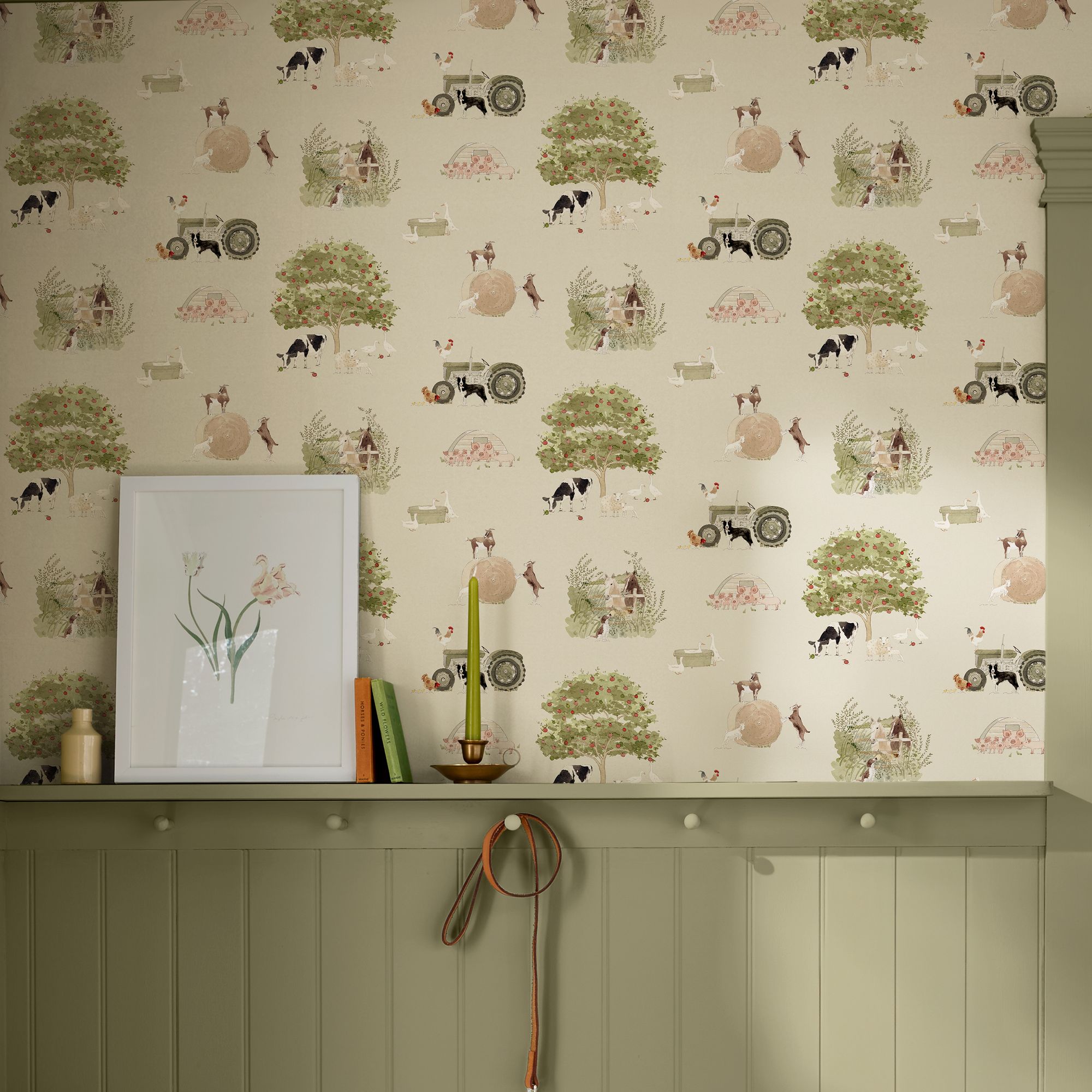 146834 Farm Friends Hambleton Sage Wallpaper by Sophie Allport