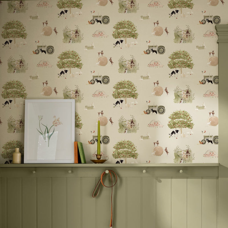 146834 Farm Friends Hambleton Sage Wallpaper by Sophie Allport