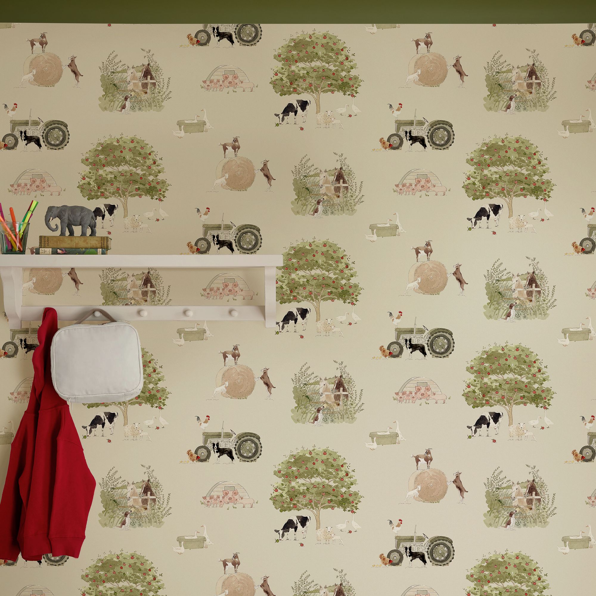 146834 Farm Friends Hambleton Sage Wallpaper by Sophie Allport