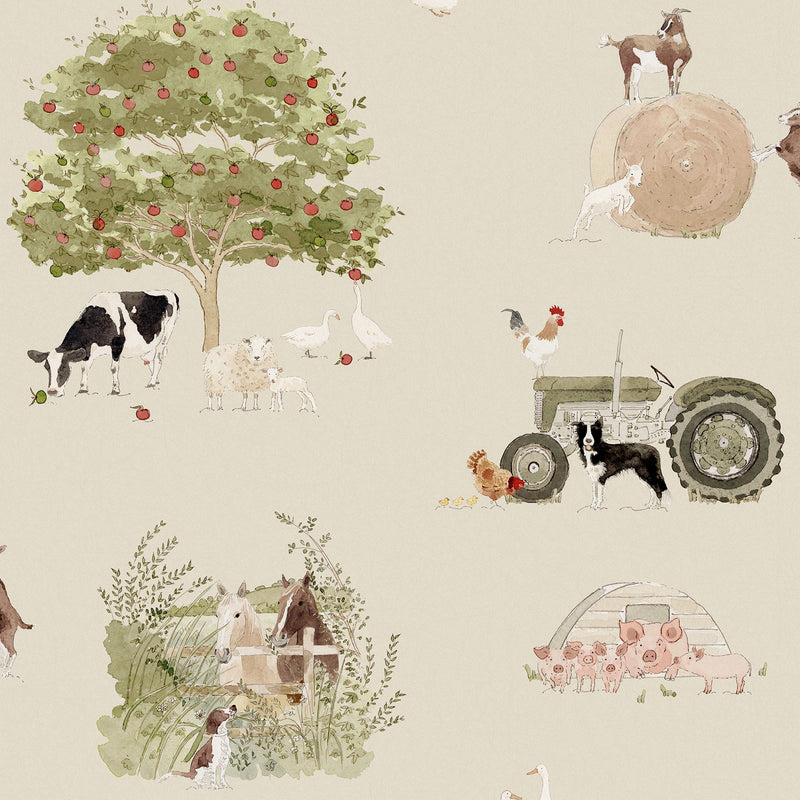 146834 Farm Friends Hambleton Sage Wallpaper by Sophie Allport