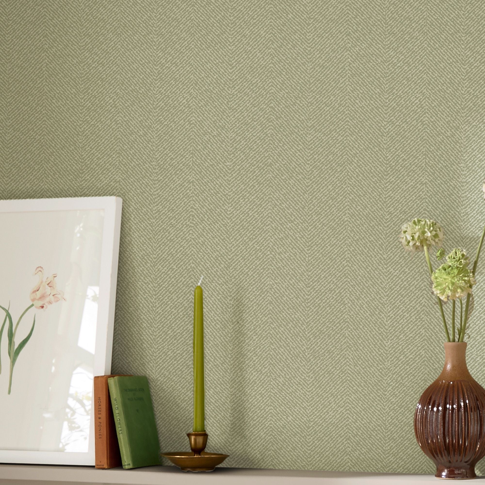 146837 Herringbone Texture Mossbank Green Wallpaper by Sophie Allport