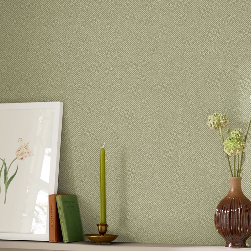 146837 Herringbone Texture Mossbank Green Wallpaper by Sophie Allport