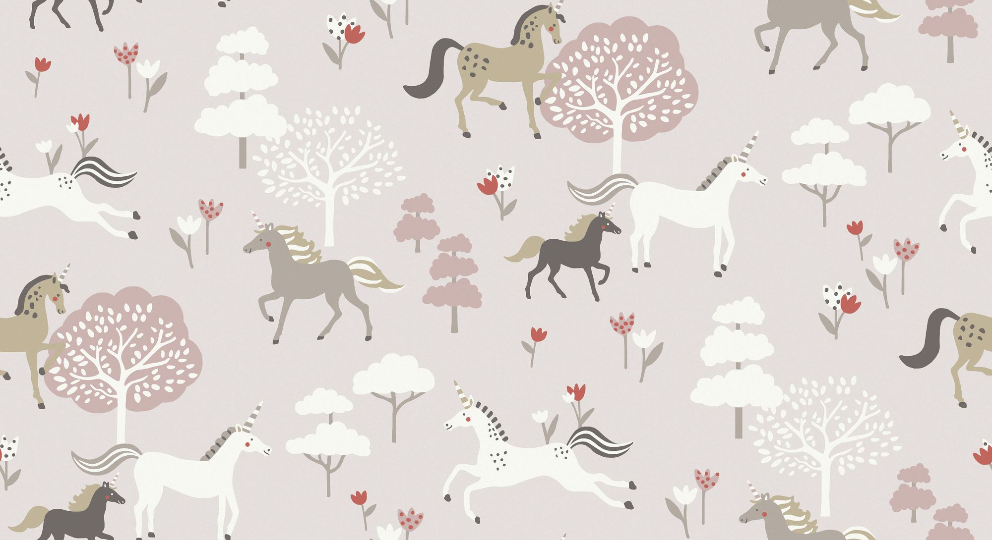146841 Forest Ponies Chalk Blush Wallpaper by Sophie Allport