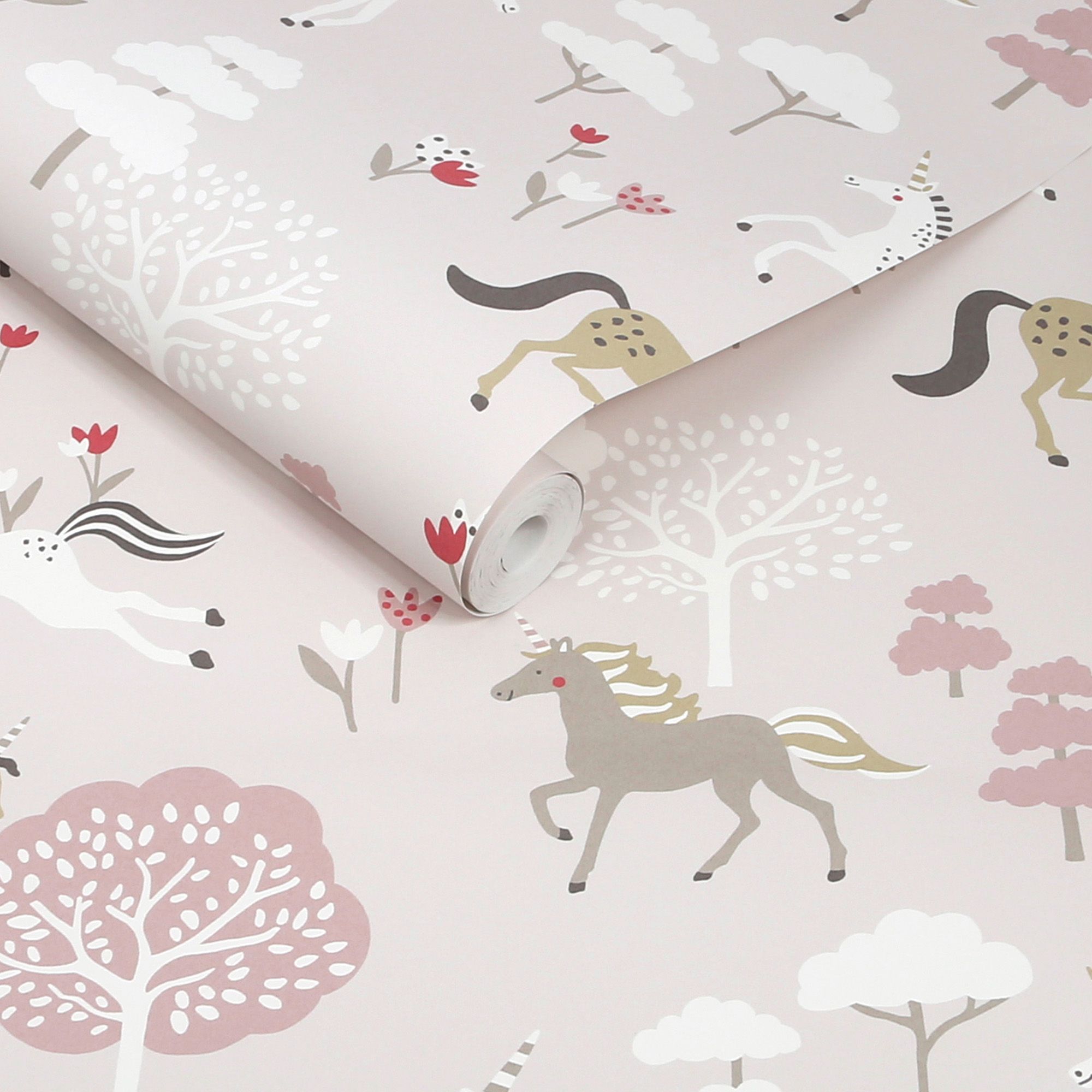 146841 Forest Ponies Chalk Blush Wallpaper by Sophie Allport