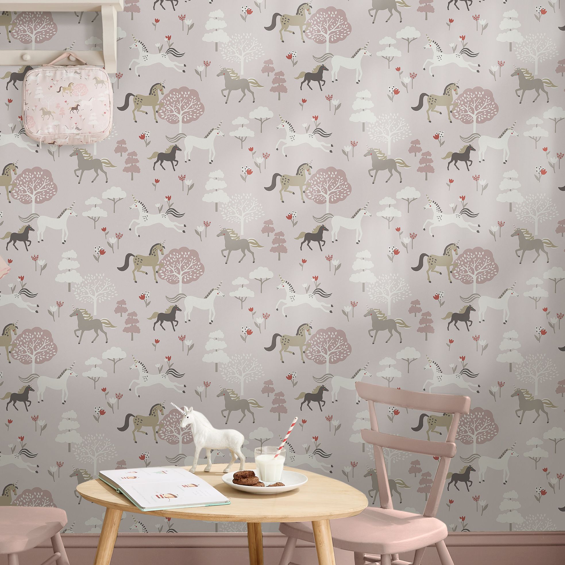 146841 Forest Ponies Chalk Blush Wallpaper by Sophie Allport