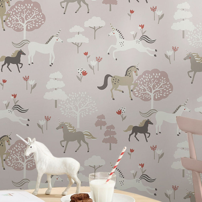 146841 Forest Ponies Chalk Blush Wallpaper by Sophie Allport