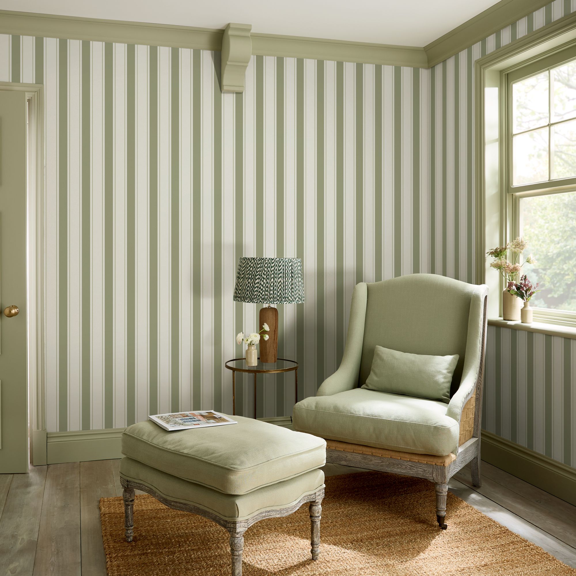 146844 Oundle Stripe Mossbank Green Wallpaper by Sophie Allport