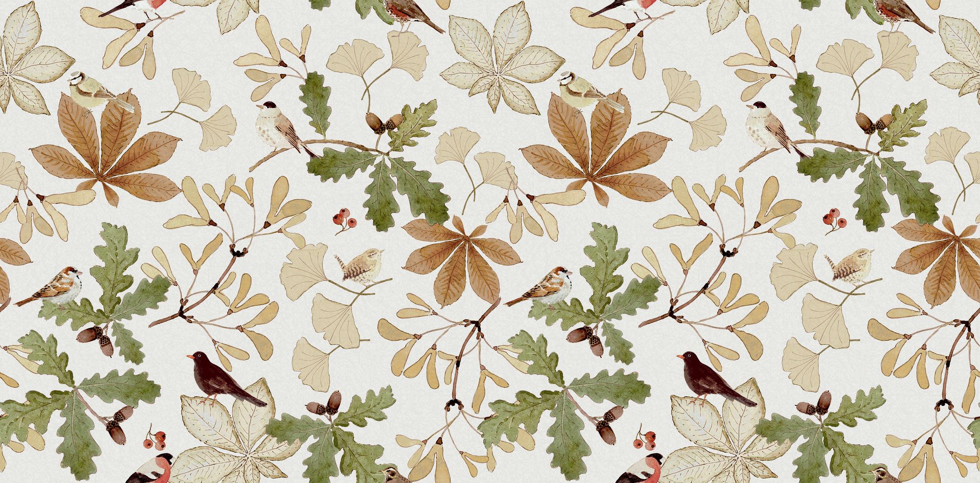 146852 Orchard Birds Warm Sand Wallpaper by Sophie Allport