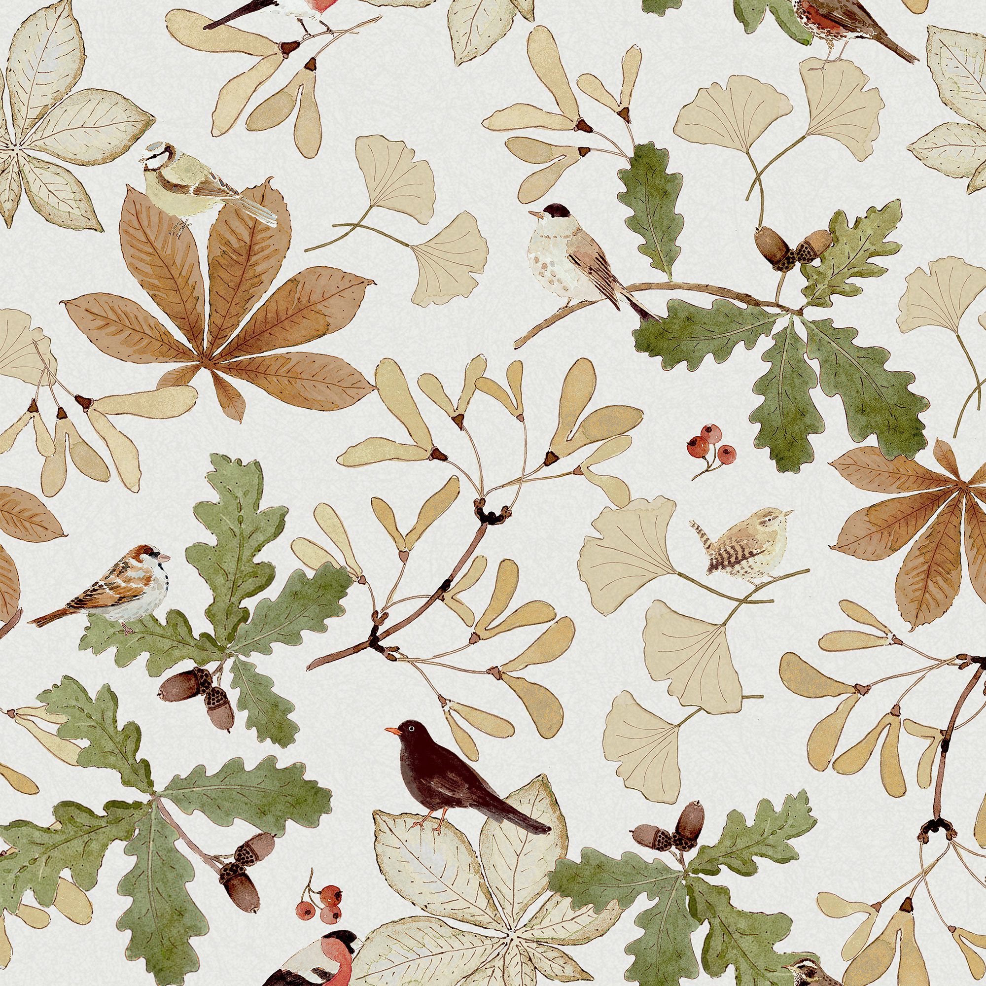 146852 Orchard Birds Warm Sand Wallpaper by Sophie Allport
