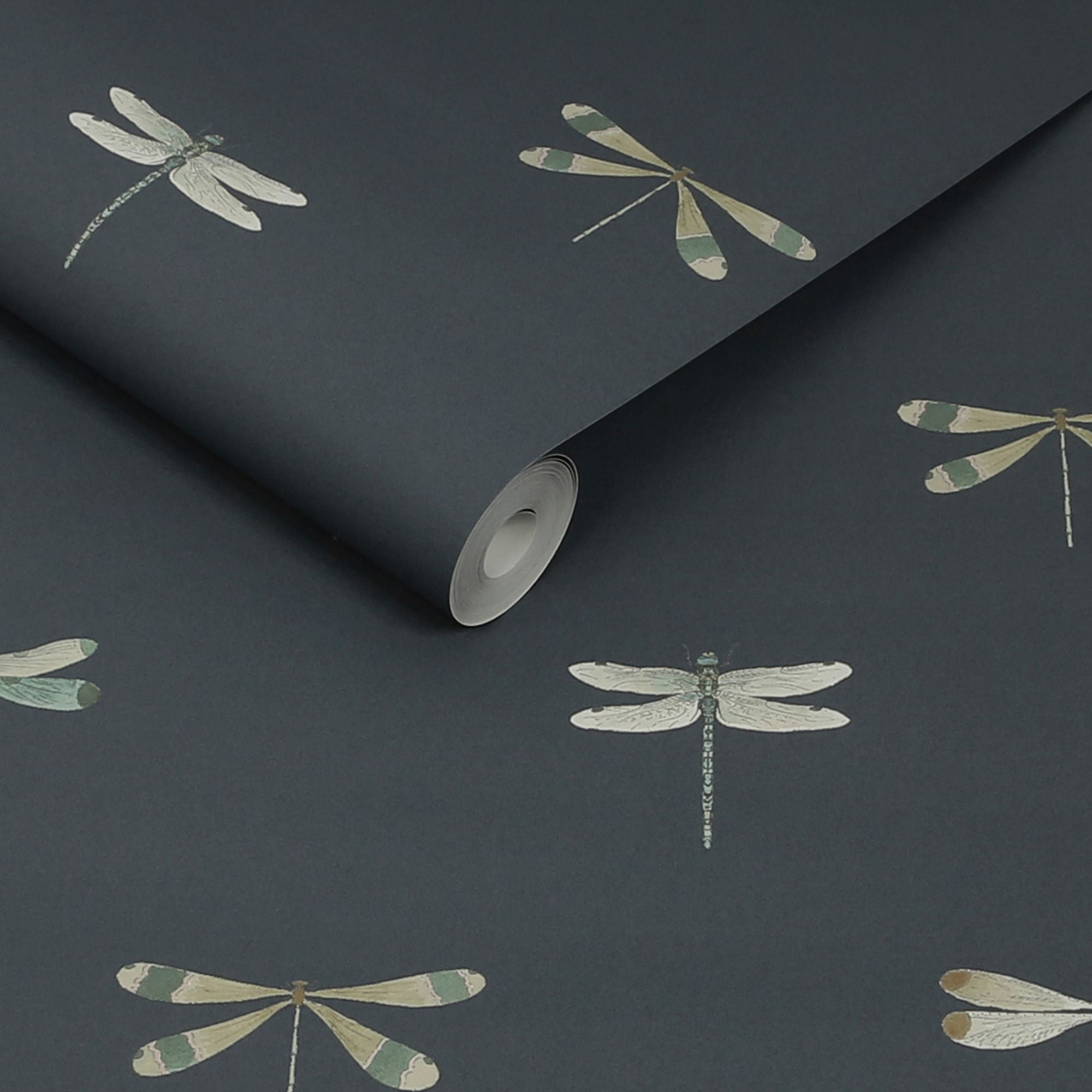 146857 Watercolour Dragonfly Oundle Navy Wallpaper by Sophie Allport