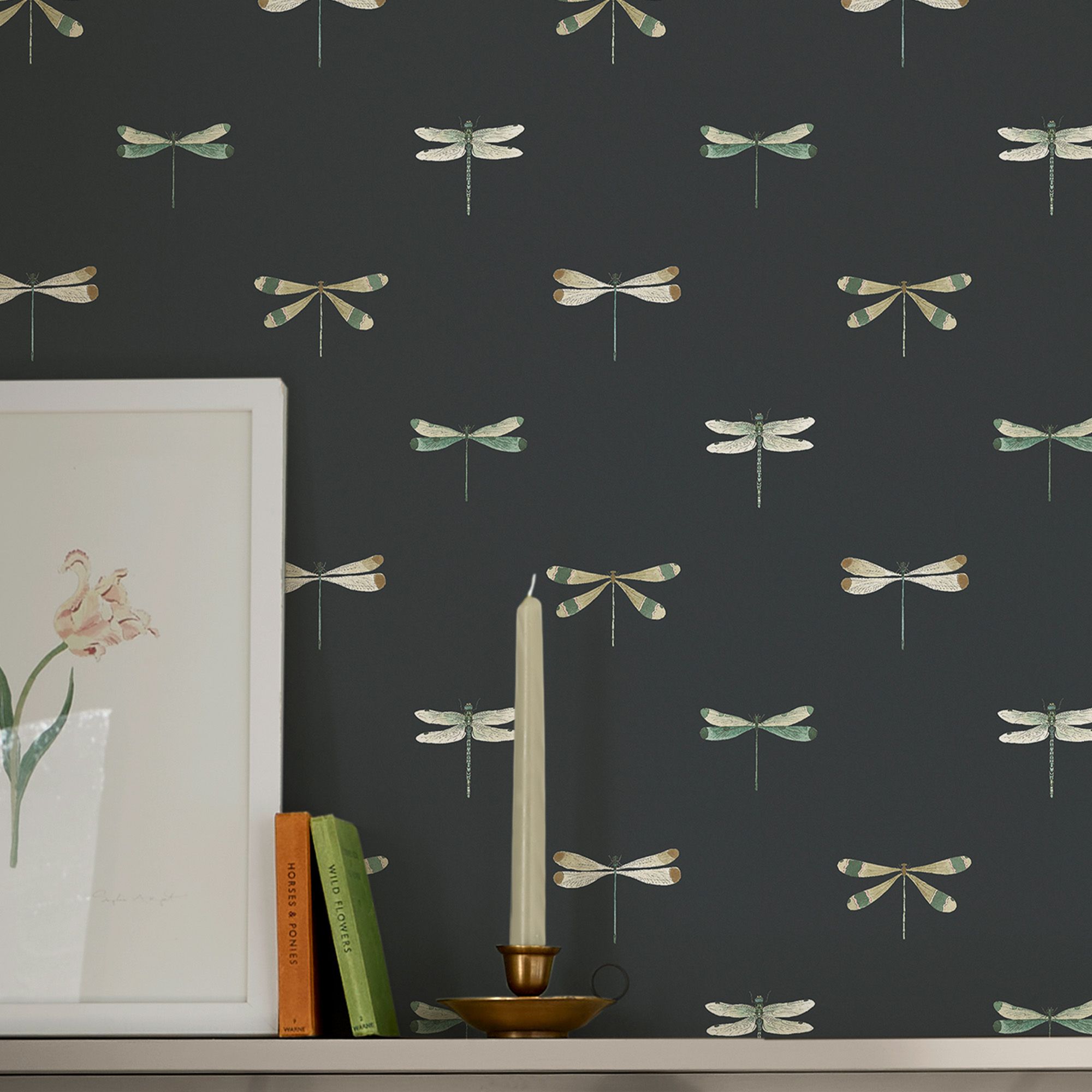 146857 Watercolour Dragonfly Oundle Navy Wallpaper by Sophie Allport