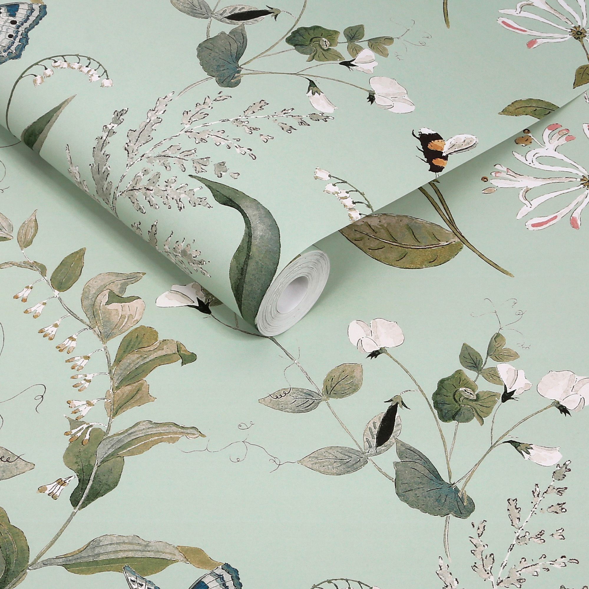 146865 Wild Floral Pale Mint Wallpaper by Sophie Allport