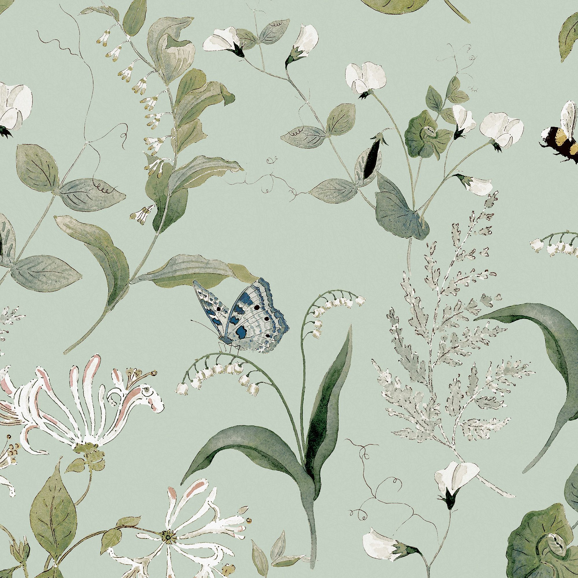 146865 Wild Floral Pale Mint Wallpaper by Sophie Allport