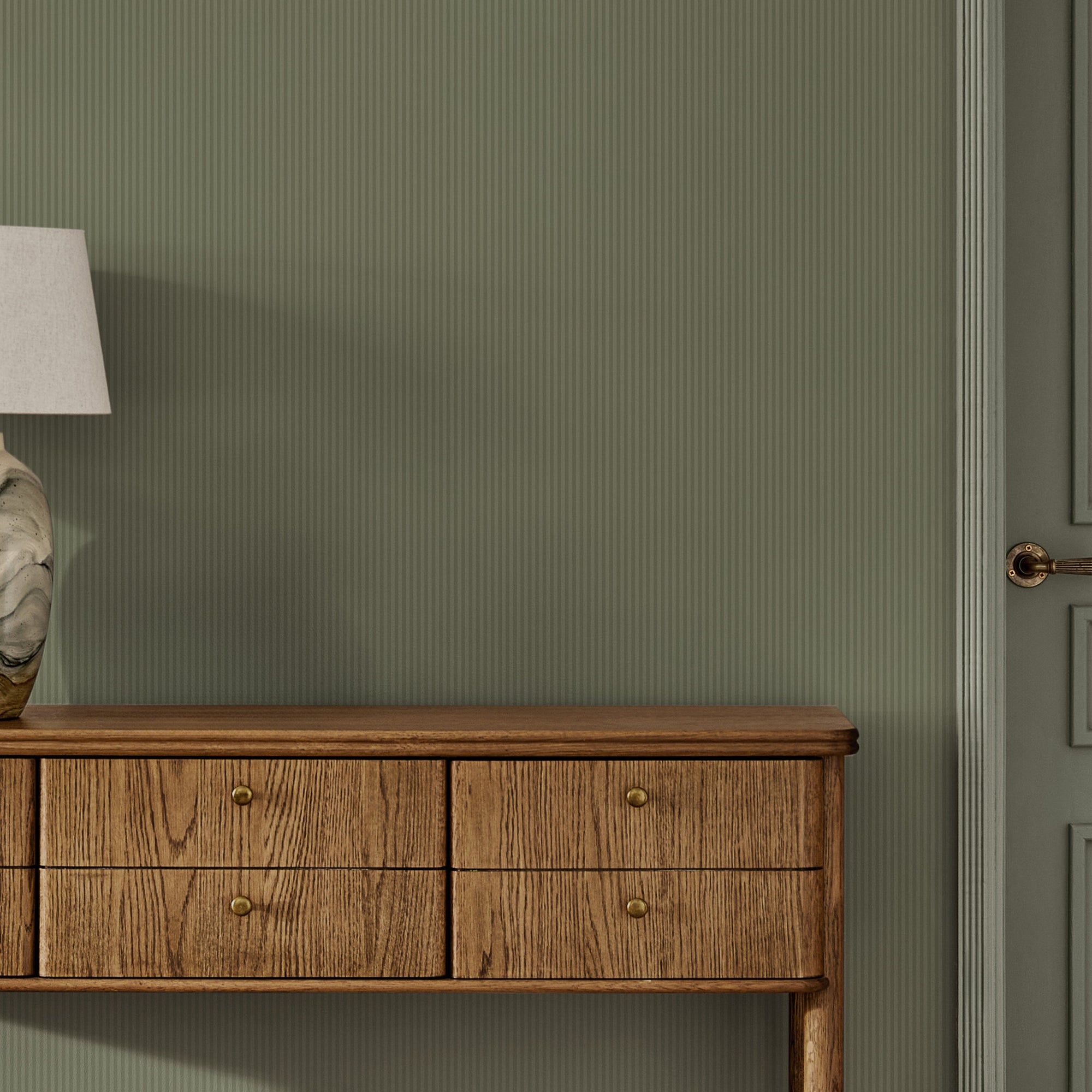 146879 Ticking Stripe Deep Green Next AW26 Wallpaper by Next
